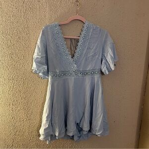 LaLavon Light Blue Lace Romper Size L Cottagecore Wedding Coastal Cowgirl